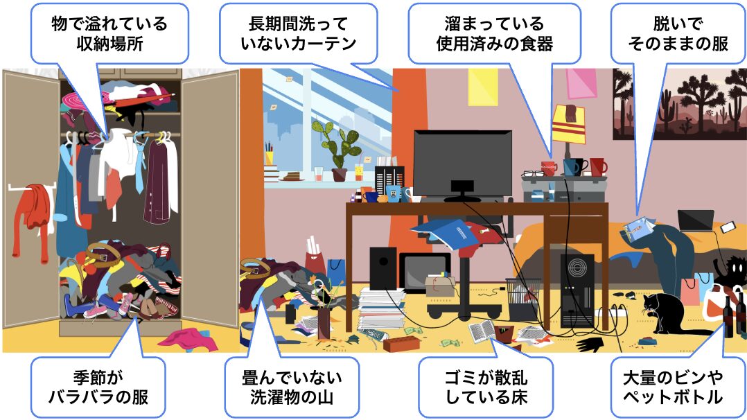 一般的に部屋が汚いとされる状態