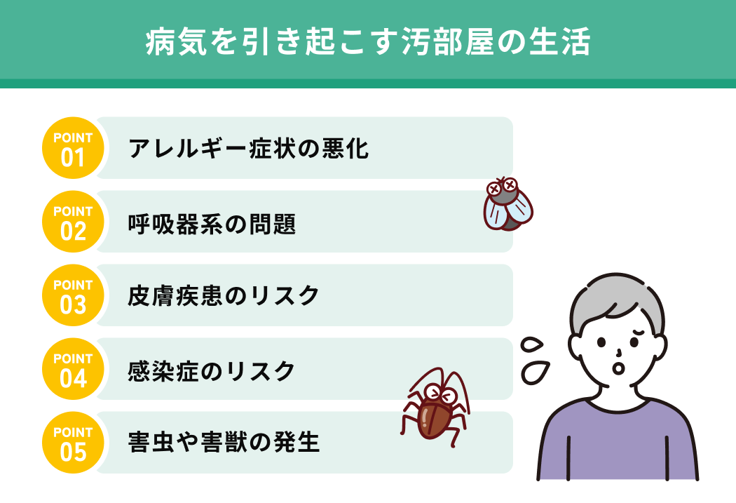 病気を引き起こす汚部屋の生活