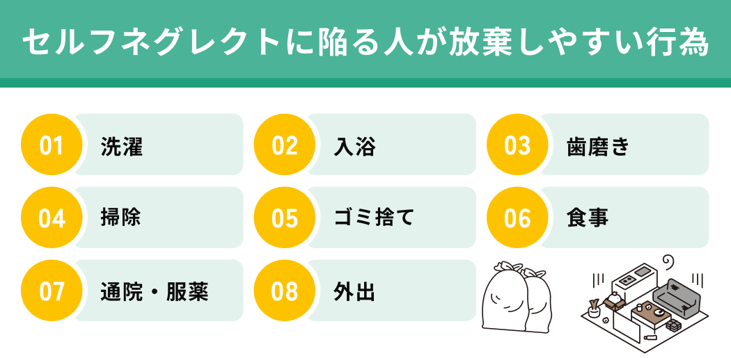 セルフネグレクトに陥る人が放棄しやすい行為