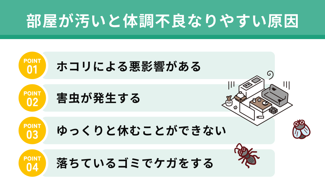 部屋が汚いと体調不良なりやすい原因